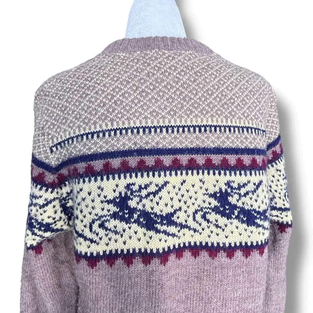 Vintage 90s Robert Bruce Fair Isle Reindeer Knit Sweater Nordic Ski Unisex Wool